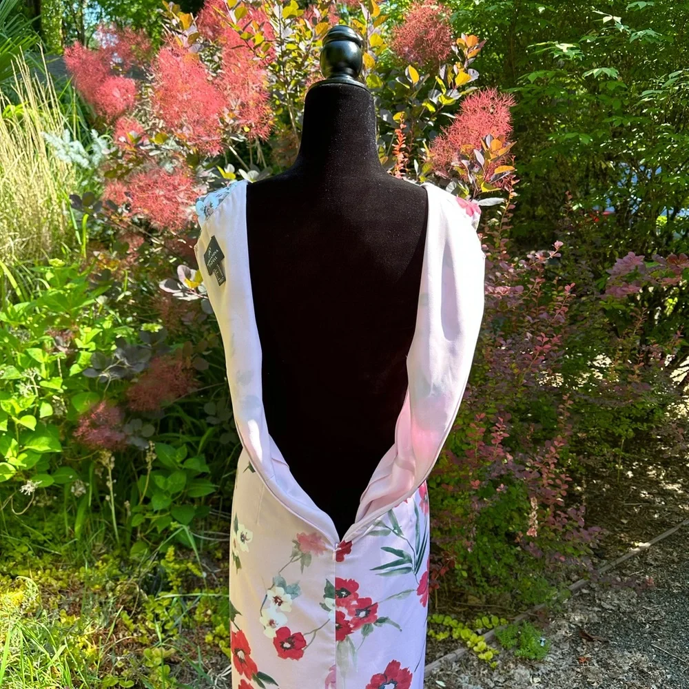 Adrianna Papell Pink Multi-Color V-Neck Flor Mermaid Hem Dress Size 10 - Picture 12 of 12